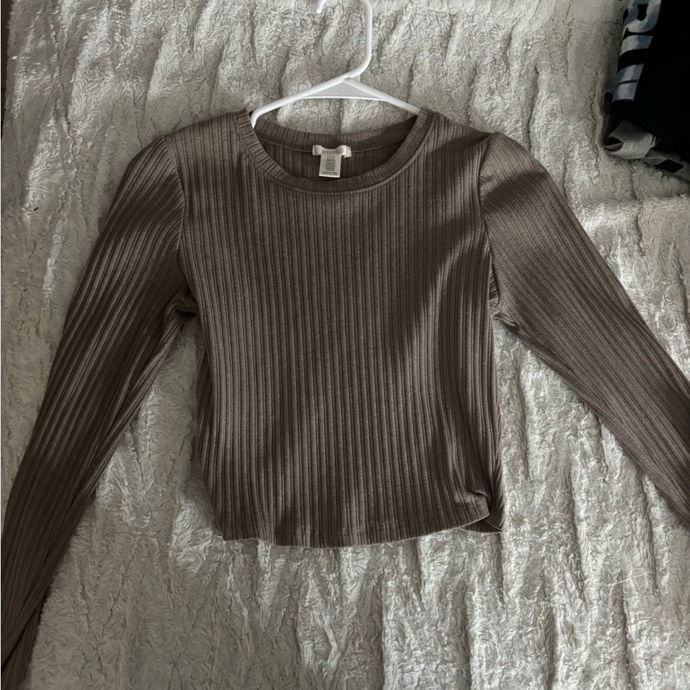 Ribbed Brown Long Sleeve Top